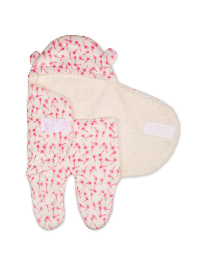 Newborn Girl Hooded Swaddle Star Pink and White at Zubaidas