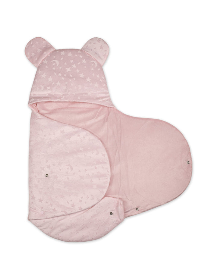 Newborn Girl Hooded Swaddle Wrap Star and Moon Pink at Zubaidas Online Pakistan