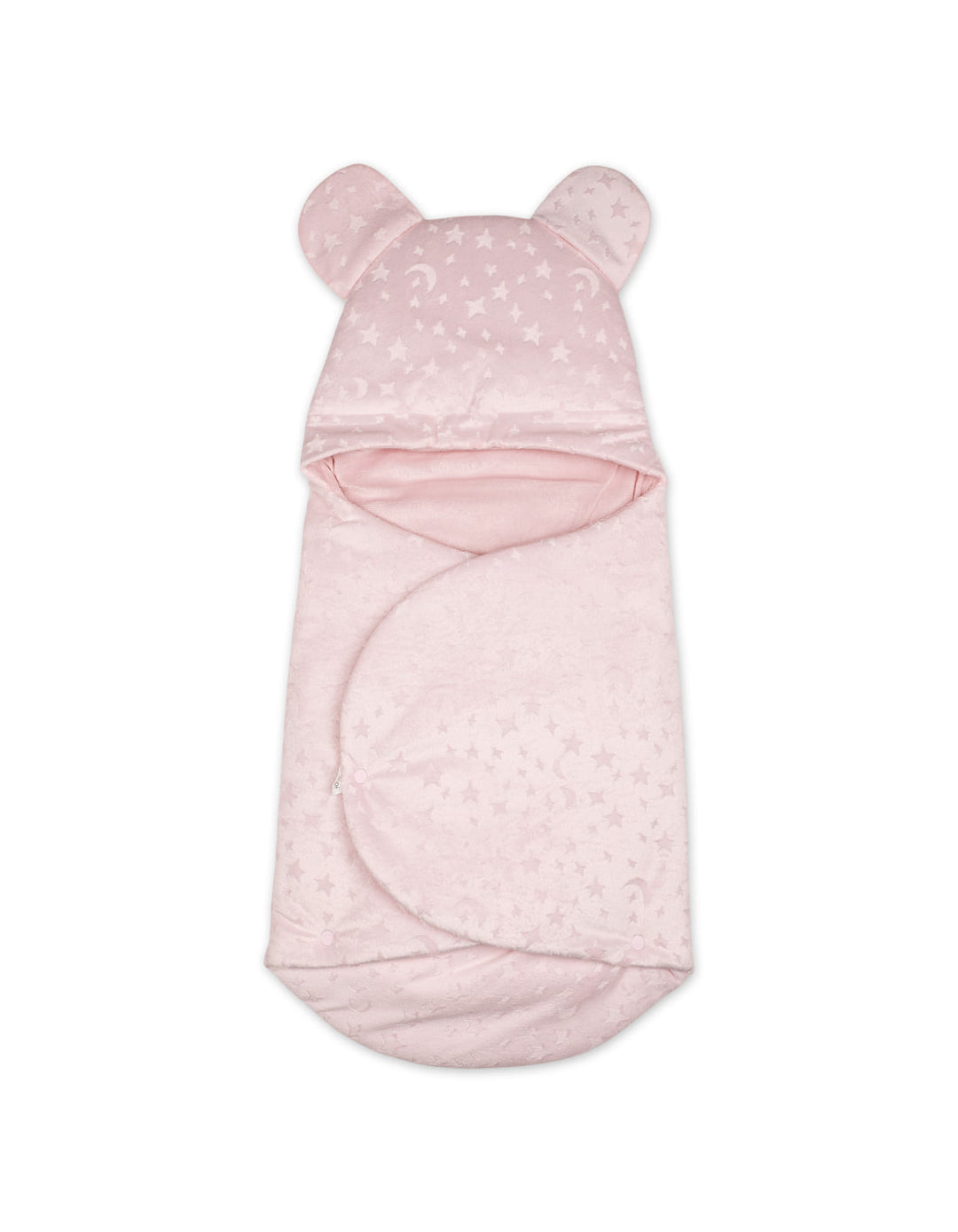 Newborn Girl Hooded Swaddle Wrap Star and Moon Pink at Zubaidas