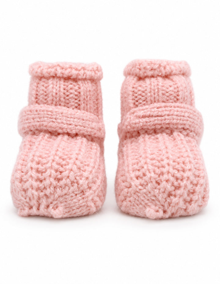 Newborn Girl Knitted Booties with Decorative Button Pink at Zubaidas Official Pakistan