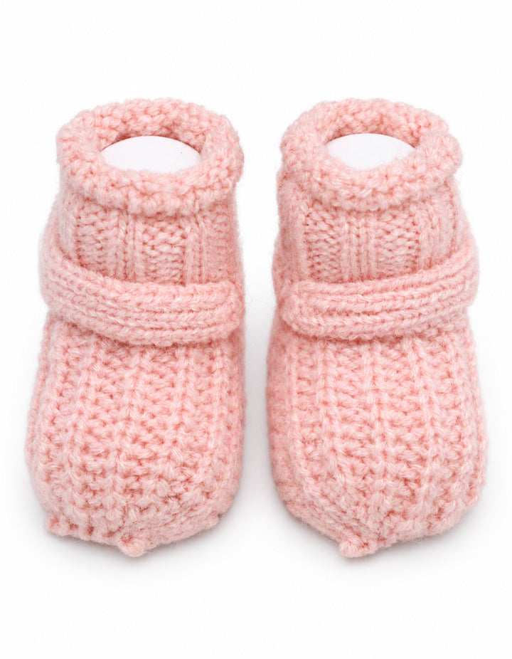 Newborn Girl Knitted Booties with Decorative Button Pink at Zubaidas Online Pakistan