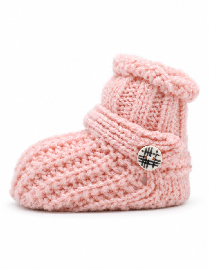 Newborn Girl Knitted Booties with Decorative Button Pink at Zubaidas Best Online Baby and Kids Store in Pakistan