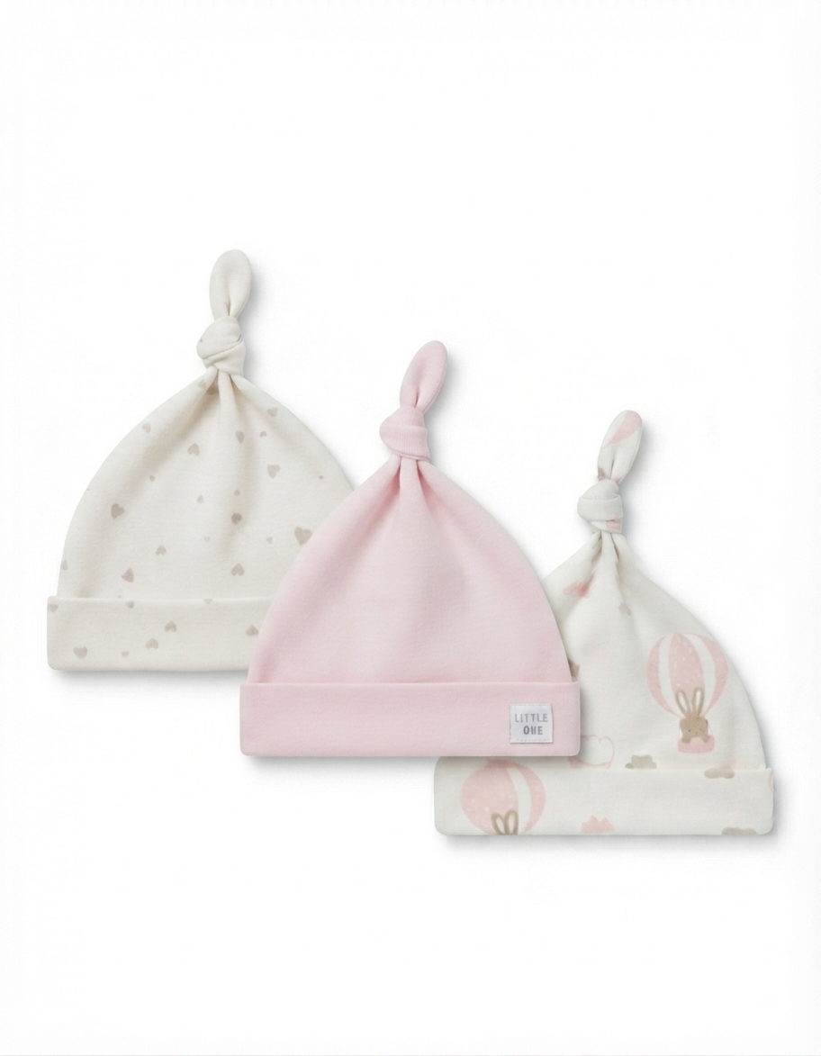 Newborn Girl Knotted Cap Pack of 3 Air Balloon at Zubaidas