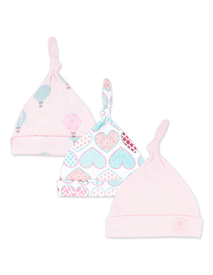 Newborn Girl Knotted Cap Pack of 3 Delightful Pink at Zubaidas