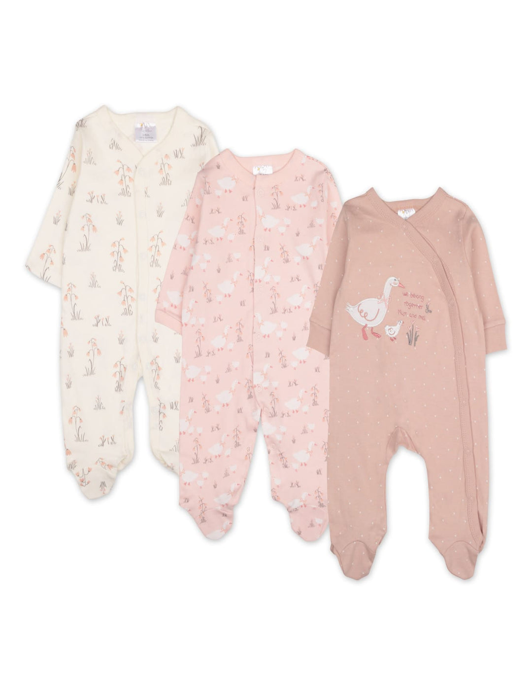 Newborn Girl Sleepsuit Pack of 3 Duck Garden at Zubaidas