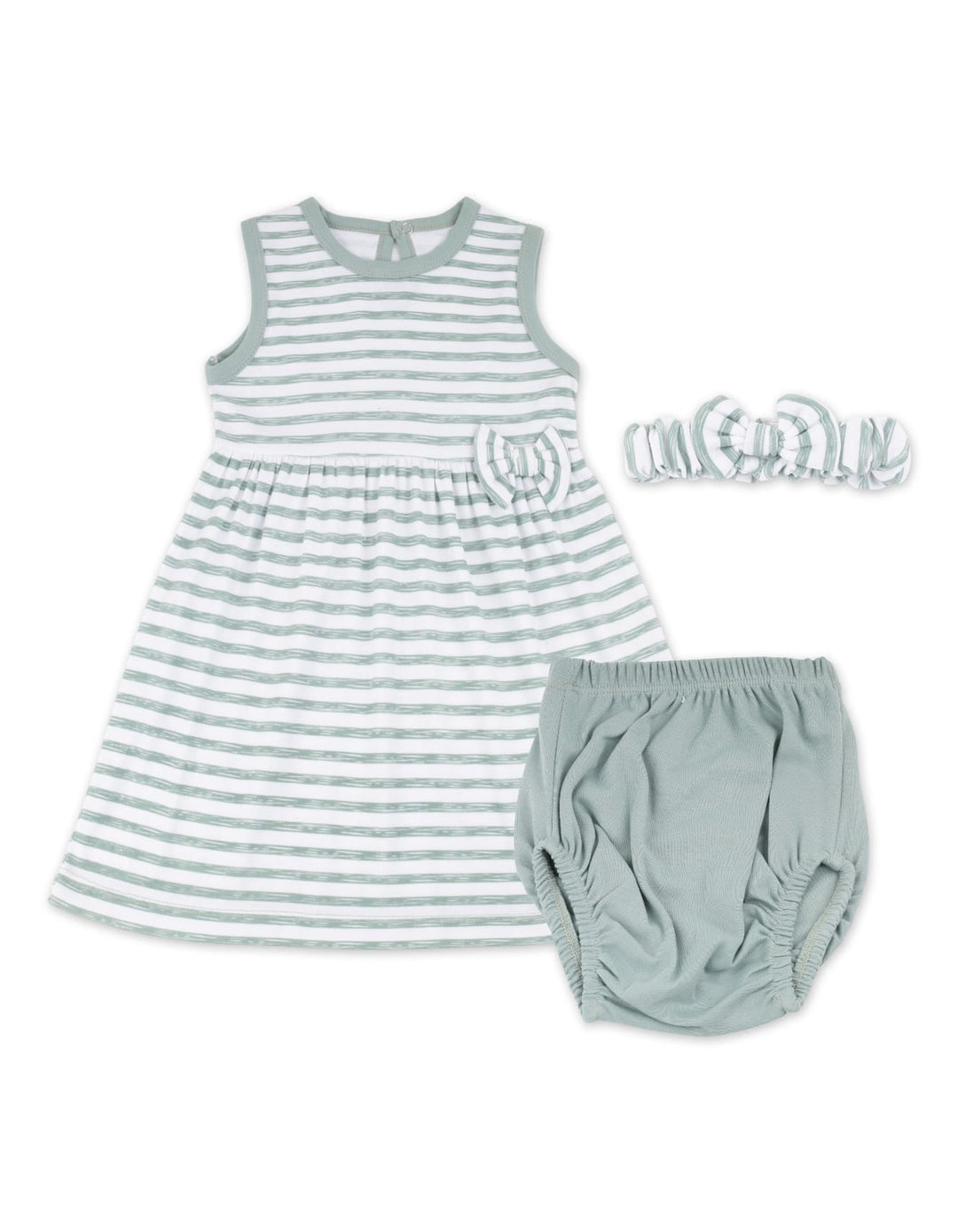 Newborn Girl Summer 3 Pieces Suit Set Bambies Striped Green at Zubaidas