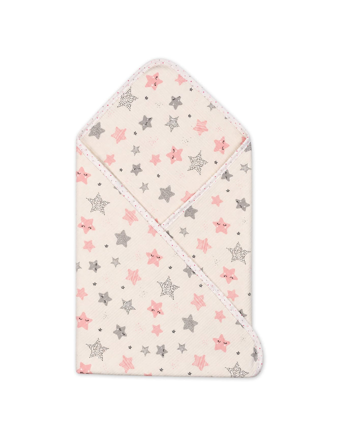 Newborn Girl Wrapping Sheet Star Off White and Pink at Zubaidas