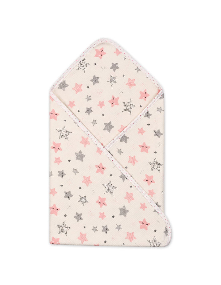 Newborn Girl Wrapping Sheet Star Off White and Pink at Zubaidas