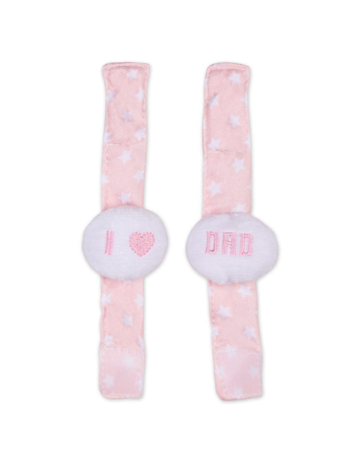 Newborn Girl Wrist Rattle Band I Love DAD Pink at Zubaidas