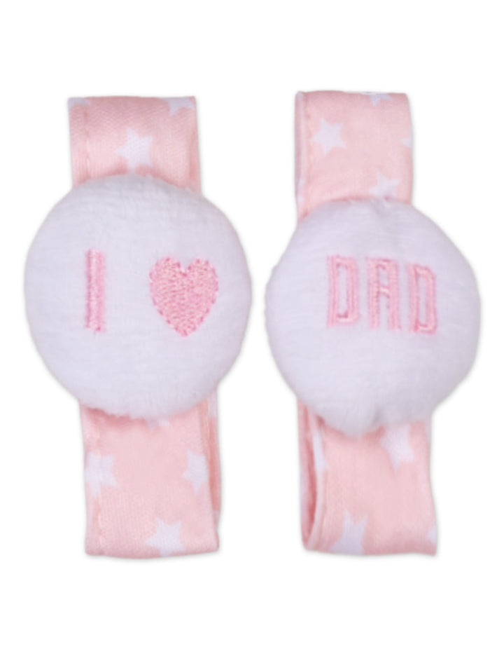 Newborn Girl Wrist Rattle Band I Love DAD Pink at Zubaidas Pakistan