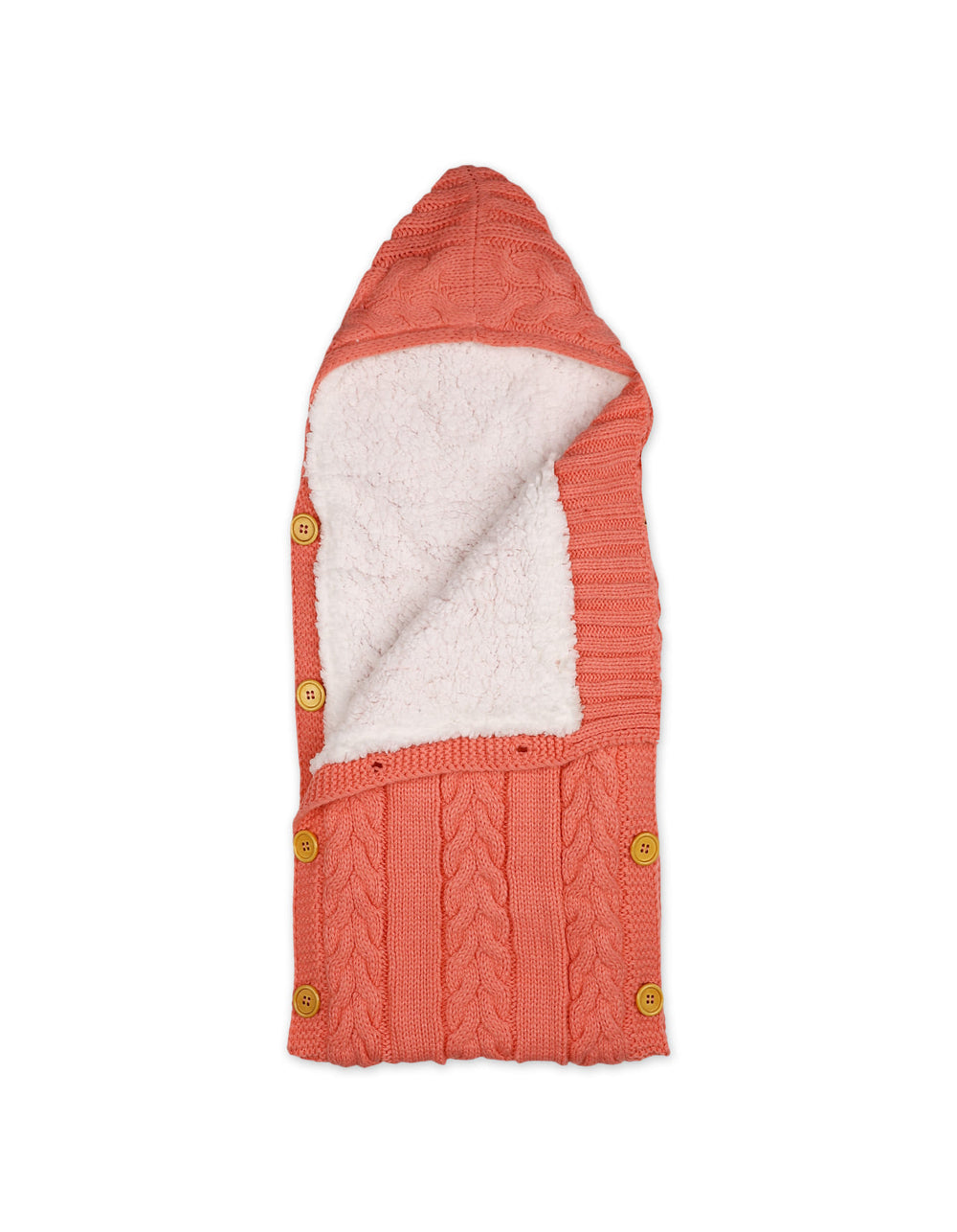 Newborn Girls Hooded Woolen Carry Nest Cable Knit Pattern Peach at Zubaidas Official Pakistan