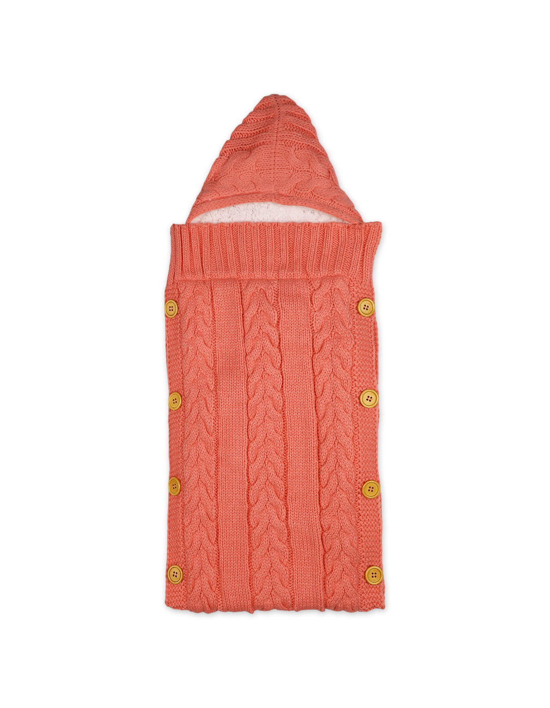 Newborn Girls Hooded Woolen Carry Nest Cable Knit Pattern Peach at Zubaidas
