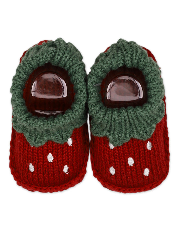Newborn Girls Knitted Booties Red and Green at Zubaidas
