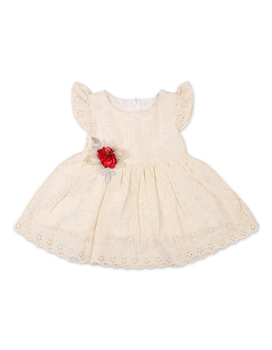 Newborn Girls Summer Dress Red Flower Cream Premium Turkish Collection at Zubaidas