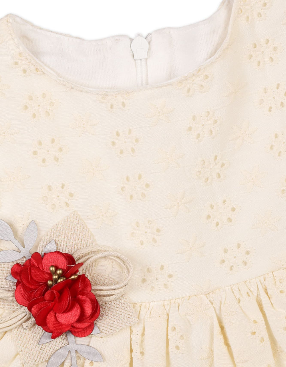 Newborn Girls Summer Dress Red Flower Cream Premium Turkish Collection at Zubaidas Official Pakistan