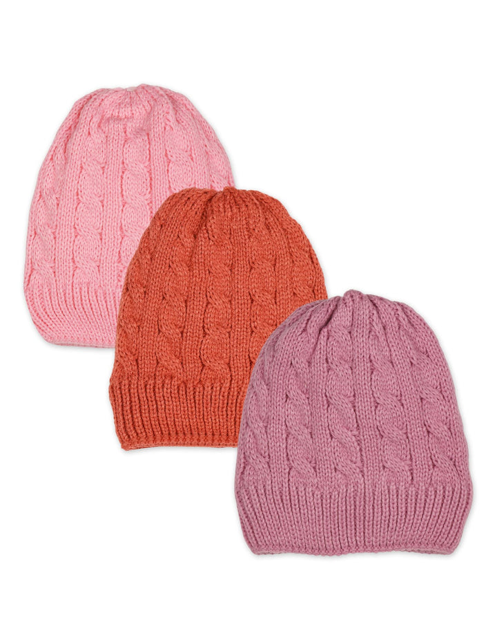 Newborn Girls Woolen Caps Pack of 3 Cable Knit Pattern at Zubaidas
