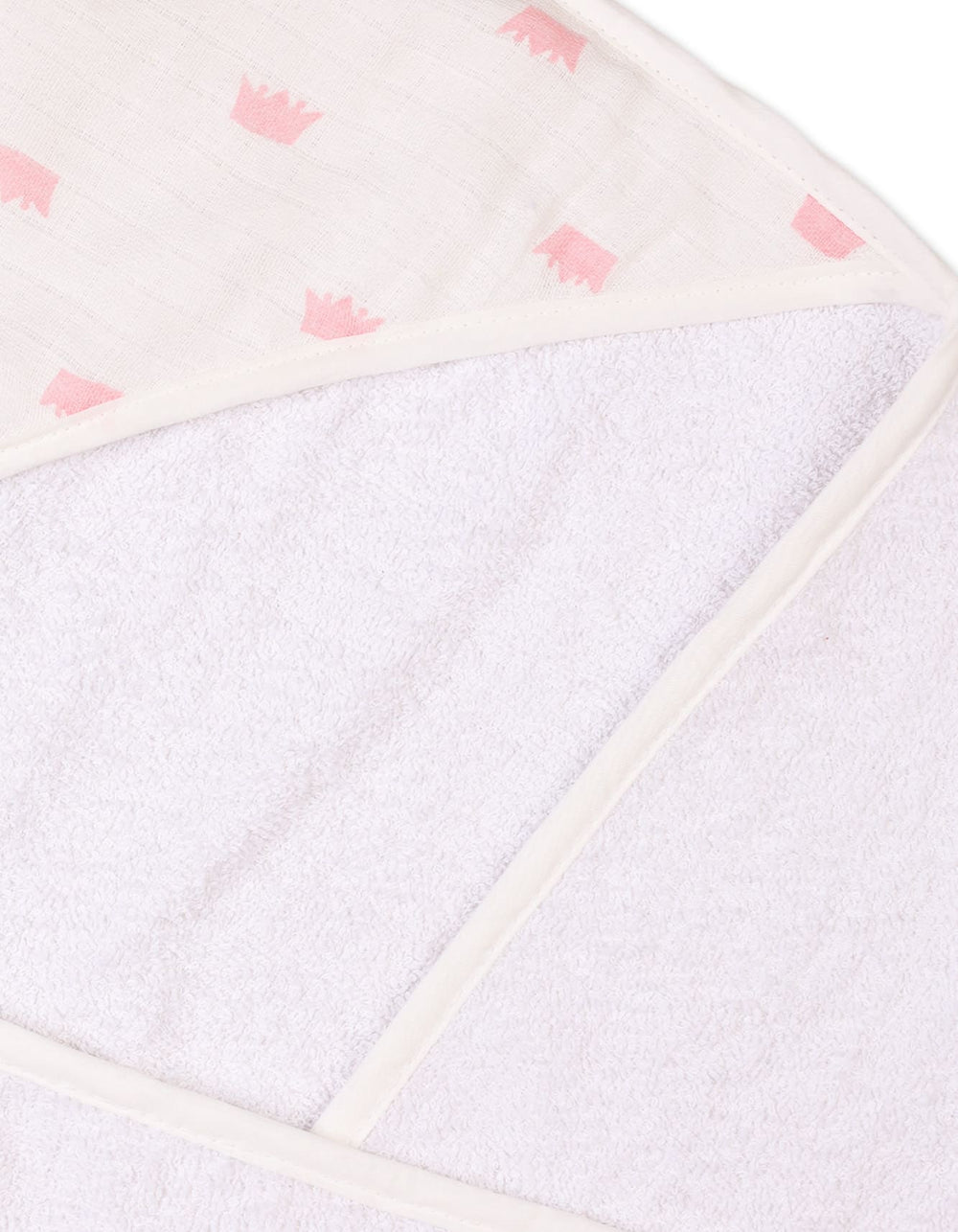 Newborn Hooded Baby Bath Towels Bambies Crown Cream and Pink at Zubaidas Pakistan