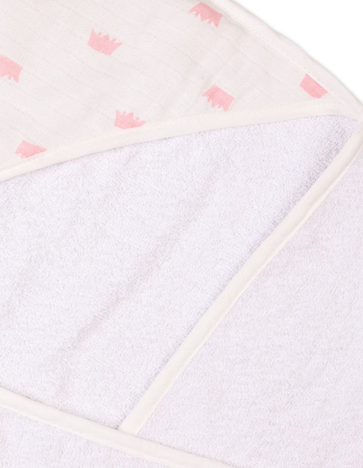 Newborn Hooded Baby Bath Towels Bambies Crown Cream and Pink at Zubaidas Pakistan