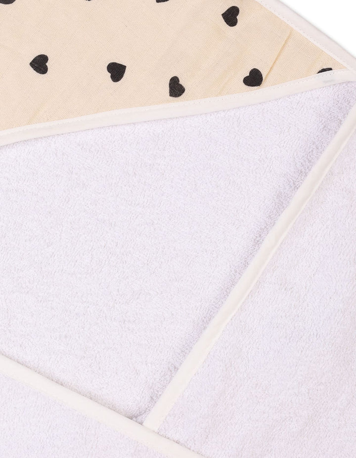 Newborn Hooded Baby Bath Towels Bambies Heart Printed White and Beige at Zubaidas Pakistan