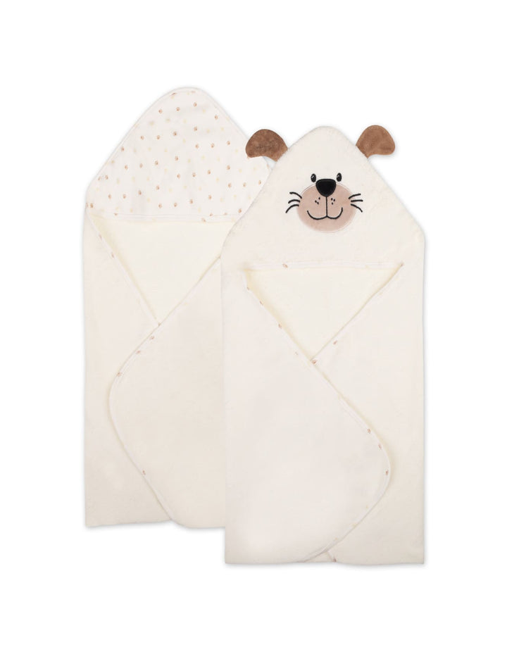 Newborn Hooded Bath Towel Pack of 2 Puppy Off White at Zubaidas