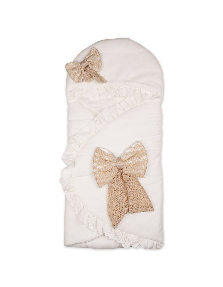 Newborn Hooded Carry Nest Beige Bow White at Zubaidas Official Pakistan