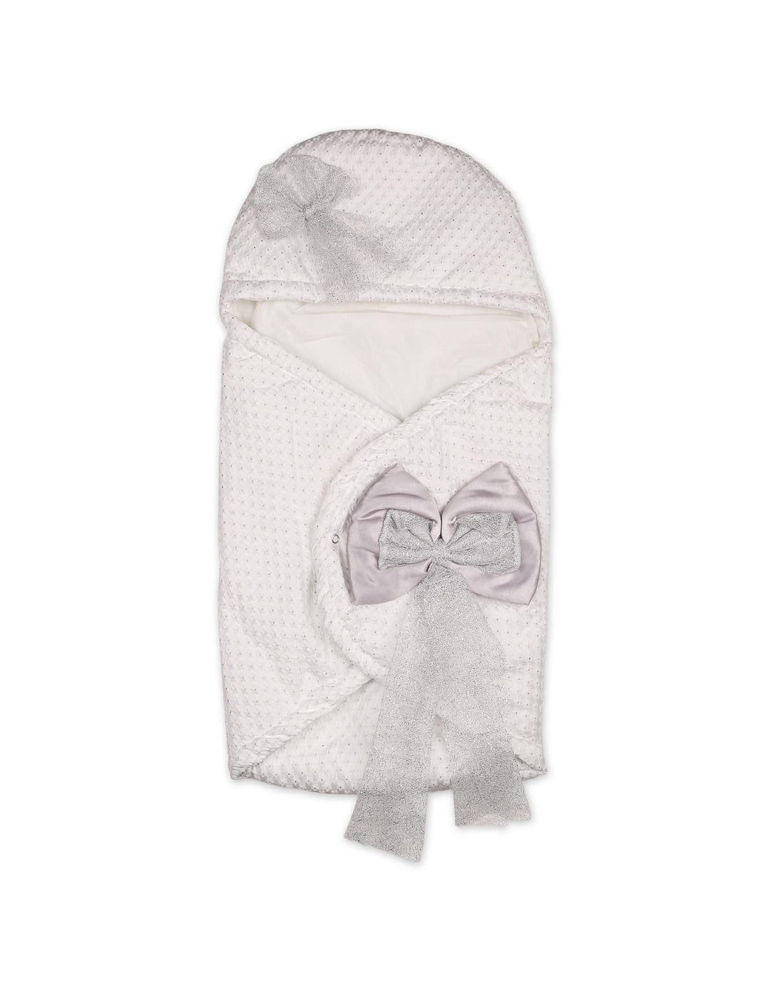 Newborn Hooded Carry Nest Grey Bows White at Zubaidas