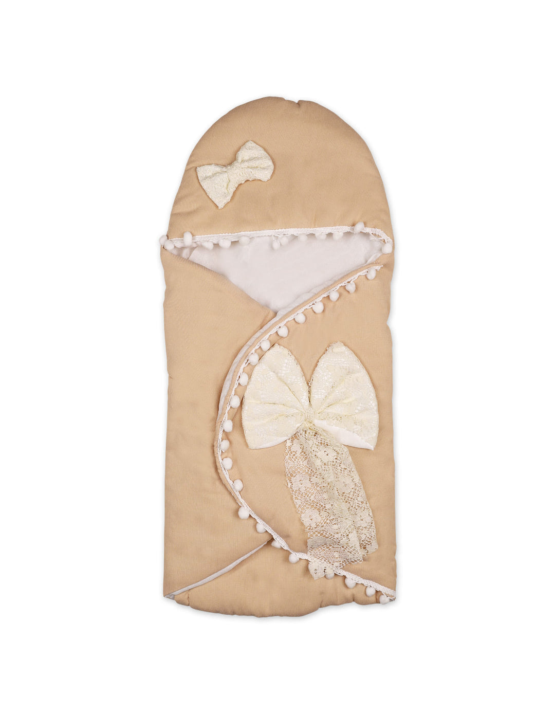 Newborn Hooded Carry Nest White Bow Beige at Zubaidas