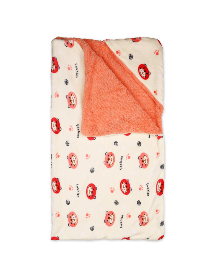 Newborn Hooded Swaddle Blanket Bear Print Cream and Peach at Zubaidas Online Pakistan