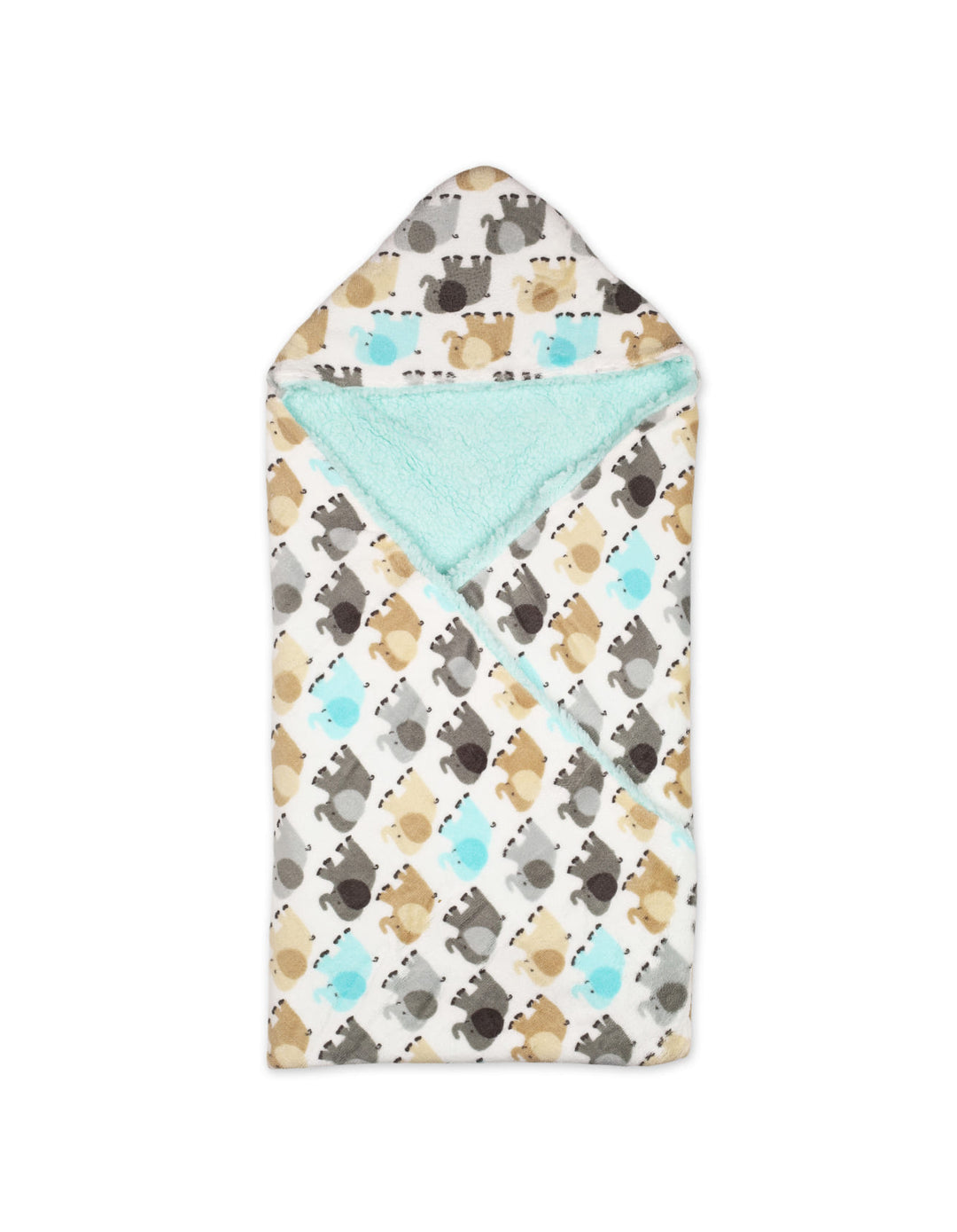 Newborn Hooded Swaddle Blanket Elephant White and Mint Green at Zubaidas