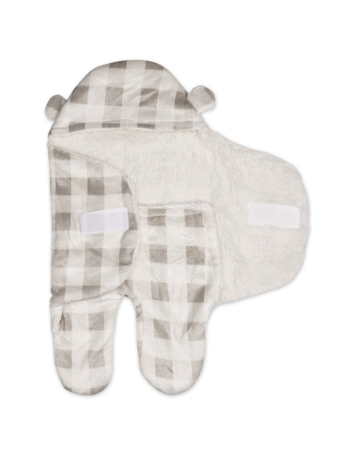Newborn Hooded Swaddle Buffalo Check Plaid Grey and White at Zubaidas