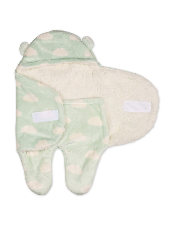 Newborn Hooded Swaddle Cloud Mint Green and White at Zubaidas