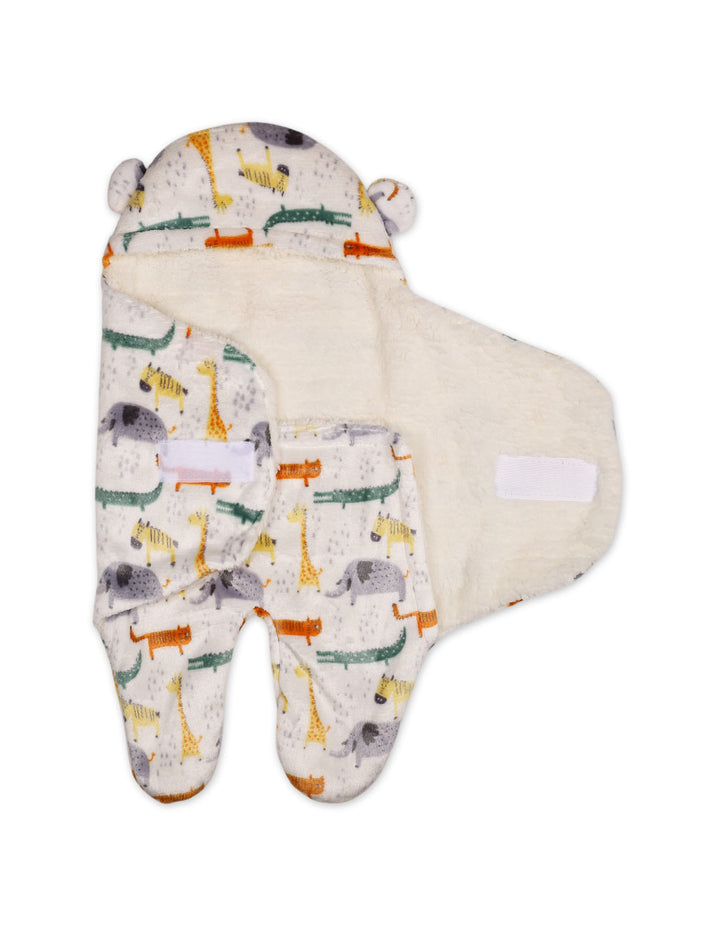 Newborn Hooded Swaddle Safari Animal White at Zubaidas