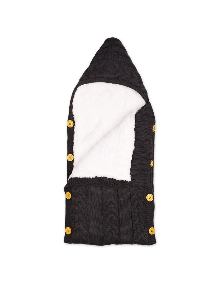 Newborn Hooded Woolen Carry Nest Cable Knit Pattern Black at Zubaidas Official Pakistan