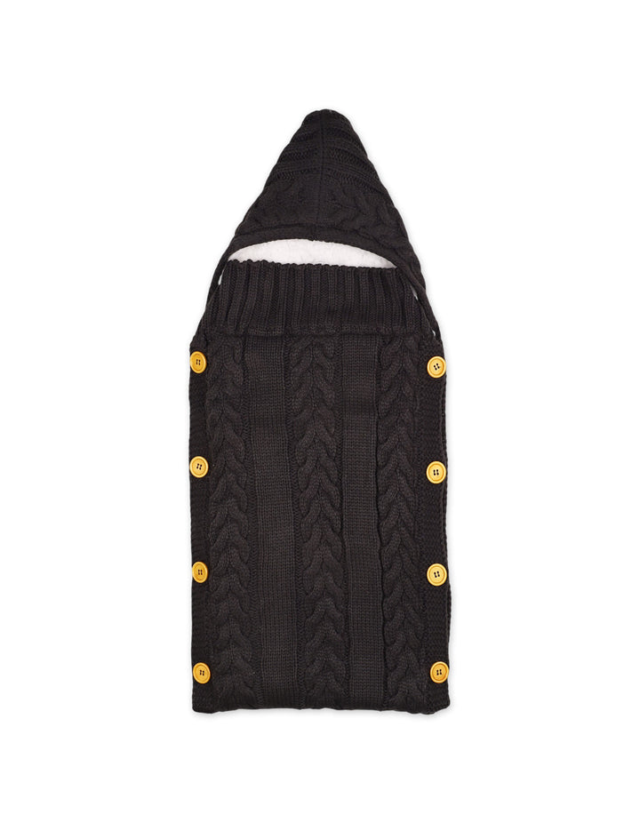 Newborn Hooded Woolen Carry Nest Cable Knit Pattern Black at Zubaidas