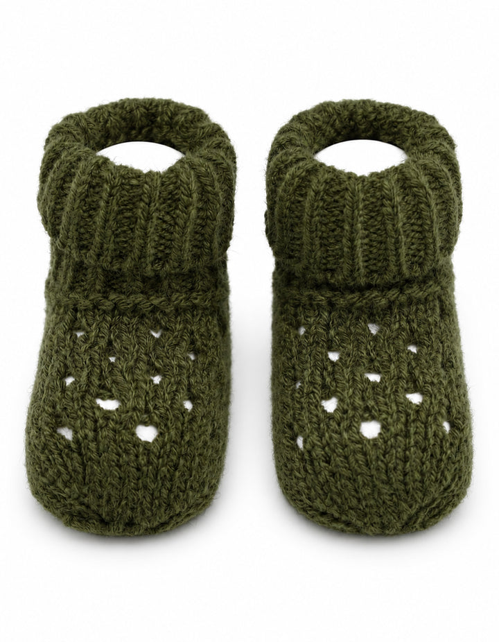 Newborn Knitted Booties Olive Green at Zubaidas Official Pakistan