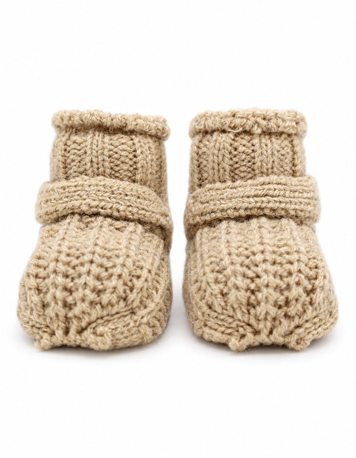 Newborn Knitted Booties with Decorative Button Light Brown at Zubaidas Official Pakistan