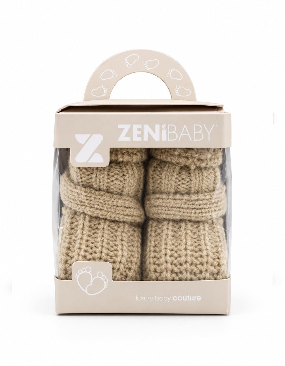 Newborn Knitted Booties with Decorative Button Light Brown at Zubaidas Pakistan