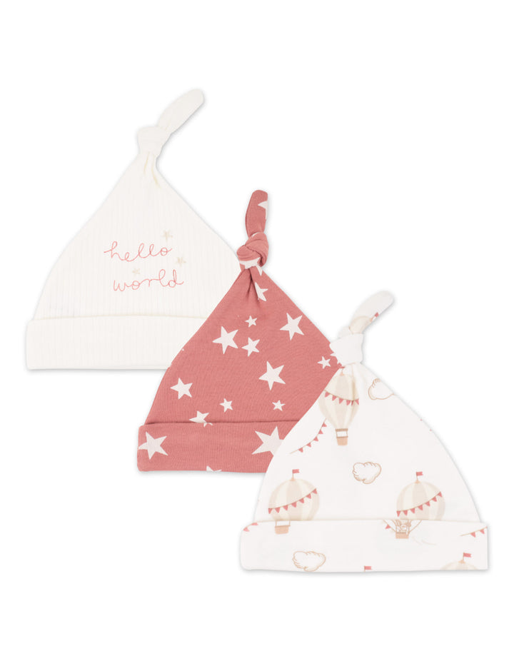 Newborn Knotted Cap Pack of 3 Hello World at Zubaidas