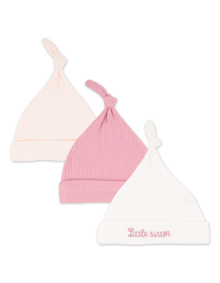 Newborn Girl Knotted Cap Pack of 3 Little Sister at Zubaidas
