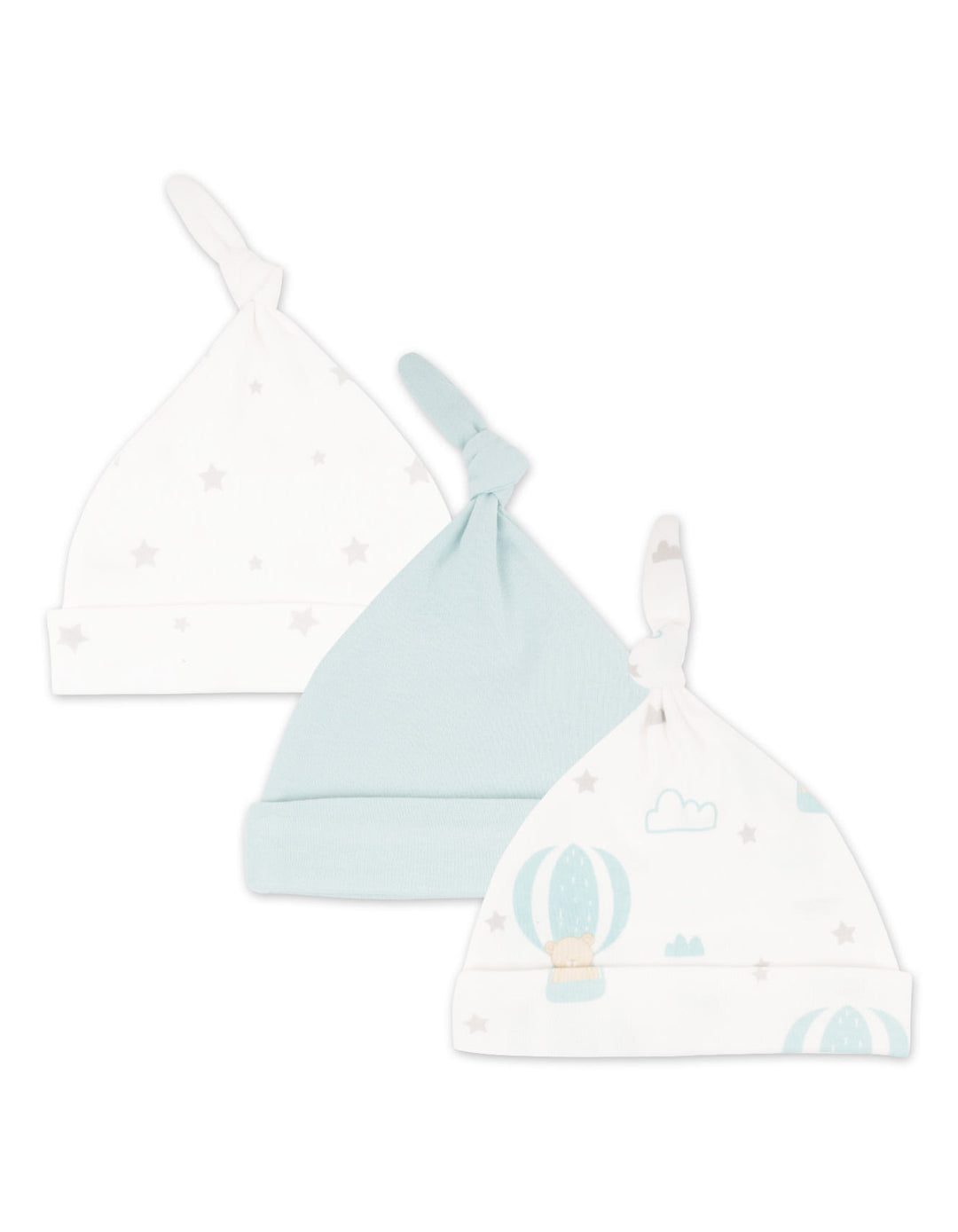 Newborn Knotted Cap Pack of 3 Sky Adventure at Zubaidas
