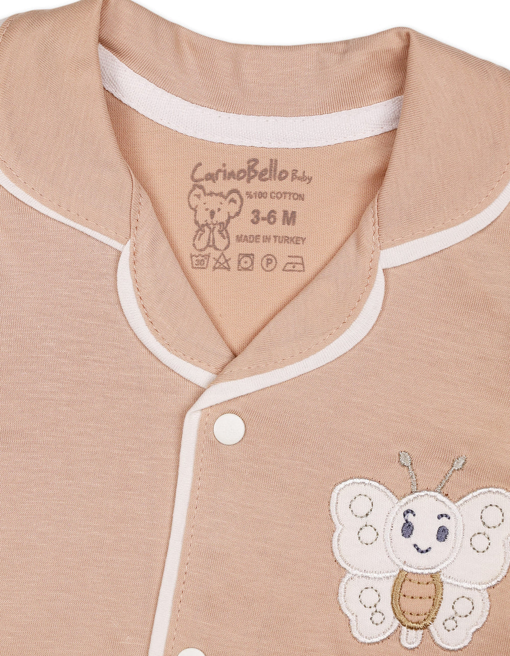 Newborn Night Suit 2 Pcs Embroidered Butterfly Beige at Zubaidas Official Pakistan