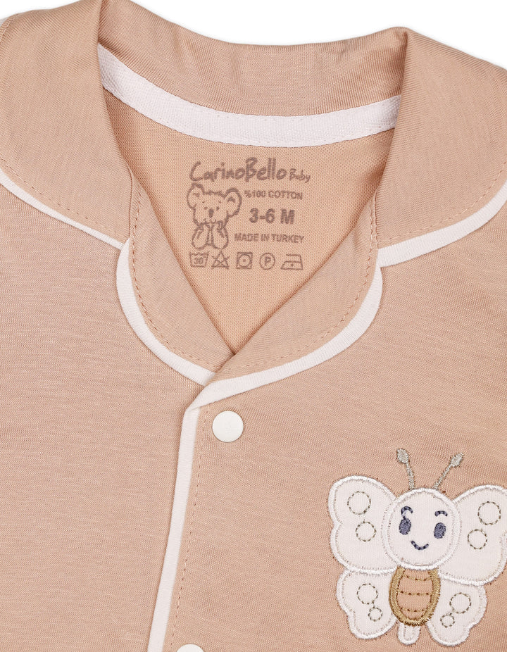 Newborn Night Suit 2 Pcs Embroidered Butterfly Beige at Zubaidas Official Pakistan