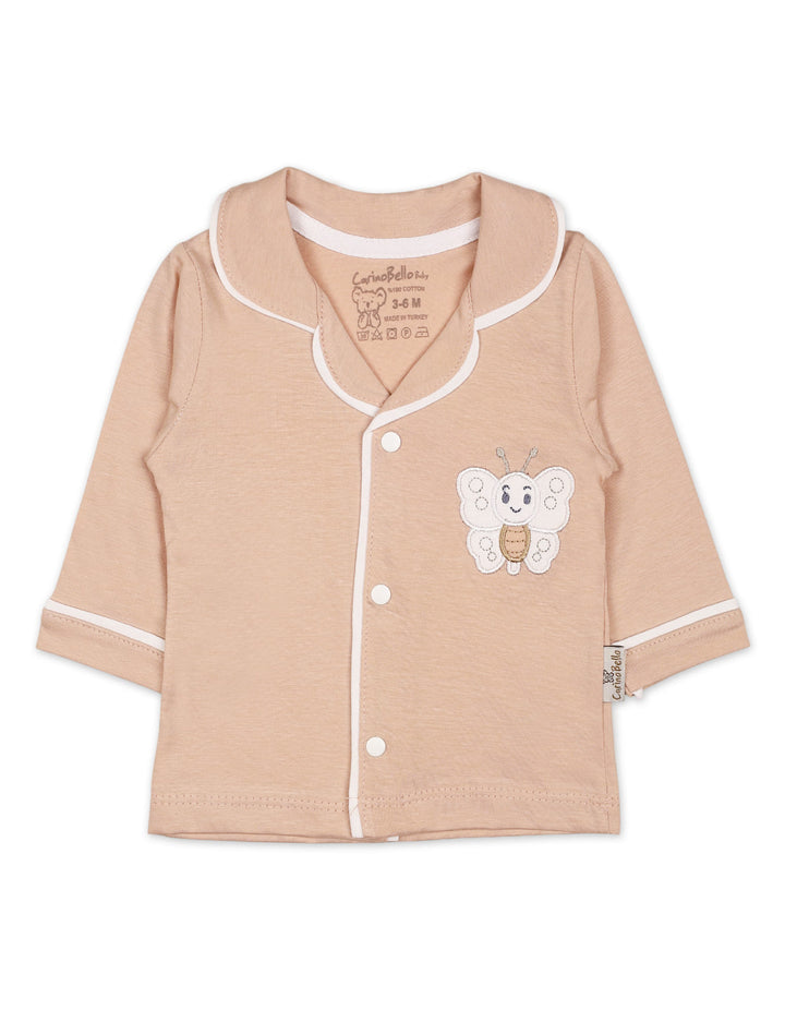 Newborn Night Suit 2 Pcs Embroidered Butterfly Beige at Zubaidas Online Pakistan