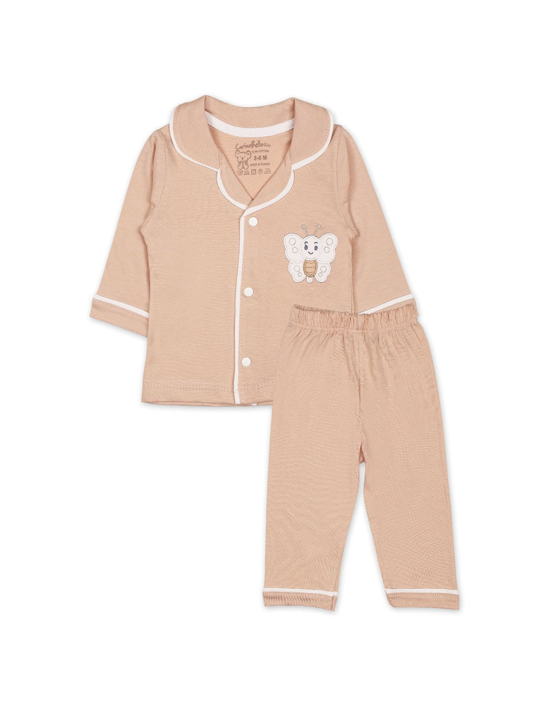 Newborn Night Suit 2 Pcs Embroidered Butterfly Beige at Zubaidas