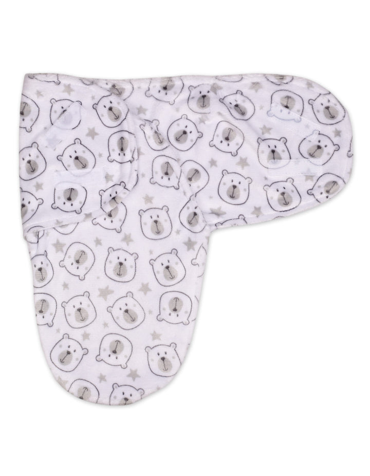 Newborn Plush Swaddle Wrap with Velcro Closure Bear and Stars at Zubaidas