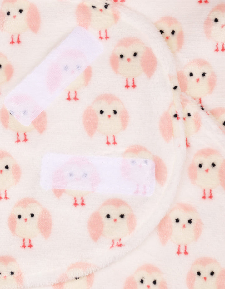 Newborn Plush Swaddle Wrap with Velcro Closure Pink Owl at Zubaidas Pakistan Official Pakistan