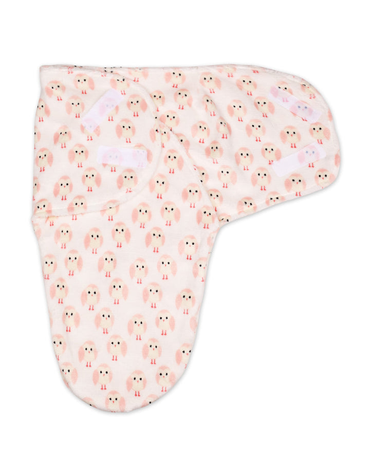 Newborn Plush Swaddle Wrap with Velcro Closure Pink Owl at Zubaidas Pakistan