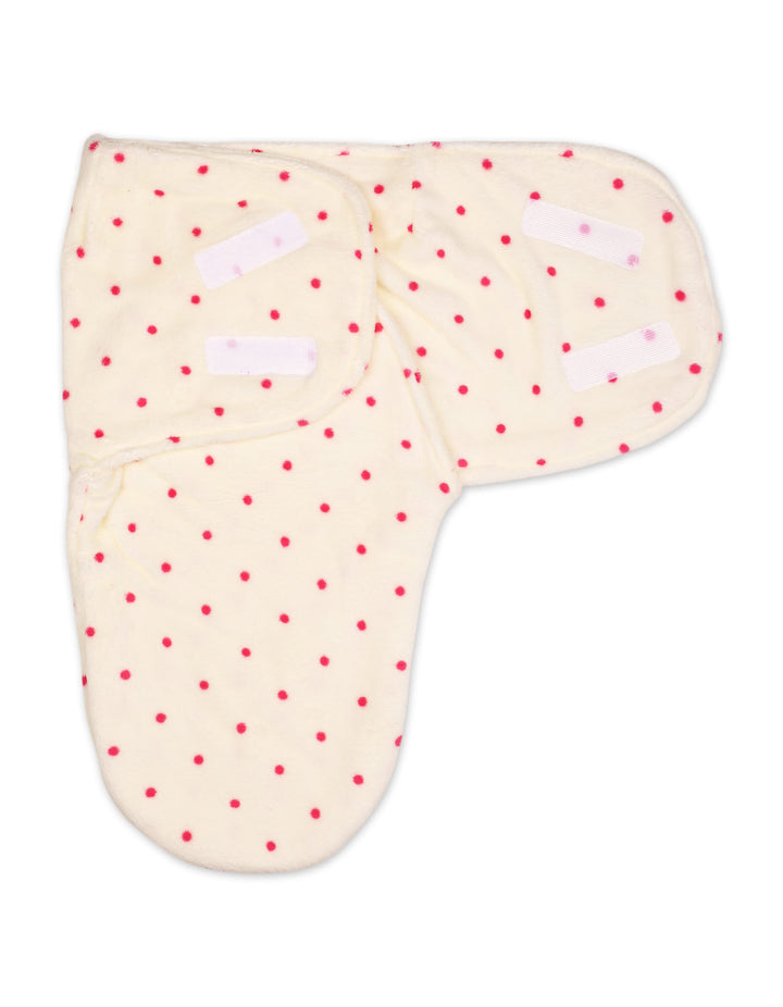 Newborn Plush Swaddle Wrap with Velcro Closure Pink Polka Dots at Zubaidas
