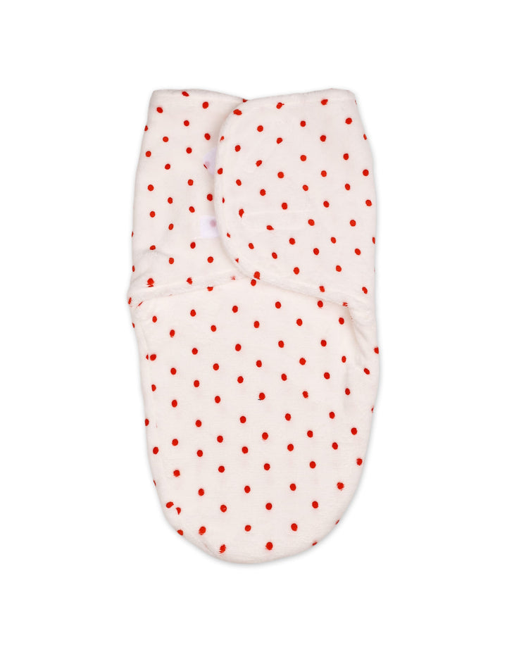 Newborn Plush Swaddle Wrap with Velcro Closure Red Polka Dots at Zubaidas Online Pakistan