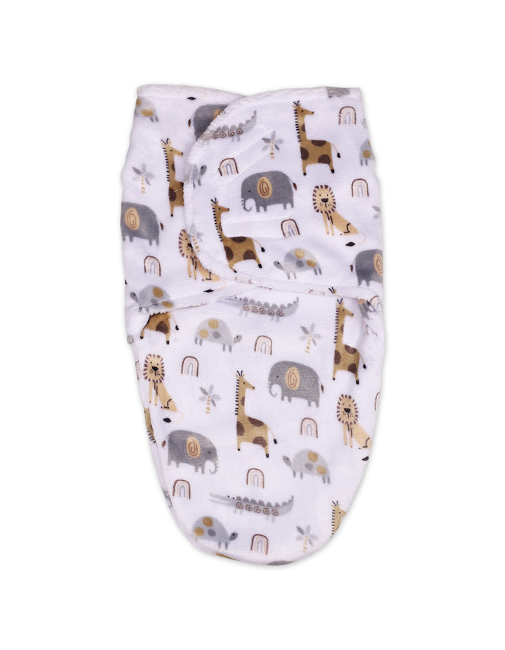 Newborn Plush Swaddle Wrap with Velcro Closure Safari at Zubaidas Online Pakistan